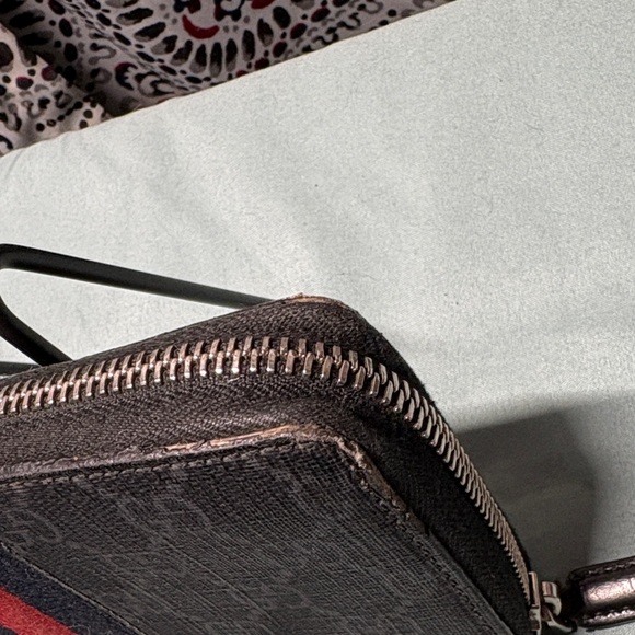 Gucci GG Supreme Web Zip Around Wallet Black Grey Blue Red Stripe GUC - Picture 5 of 12